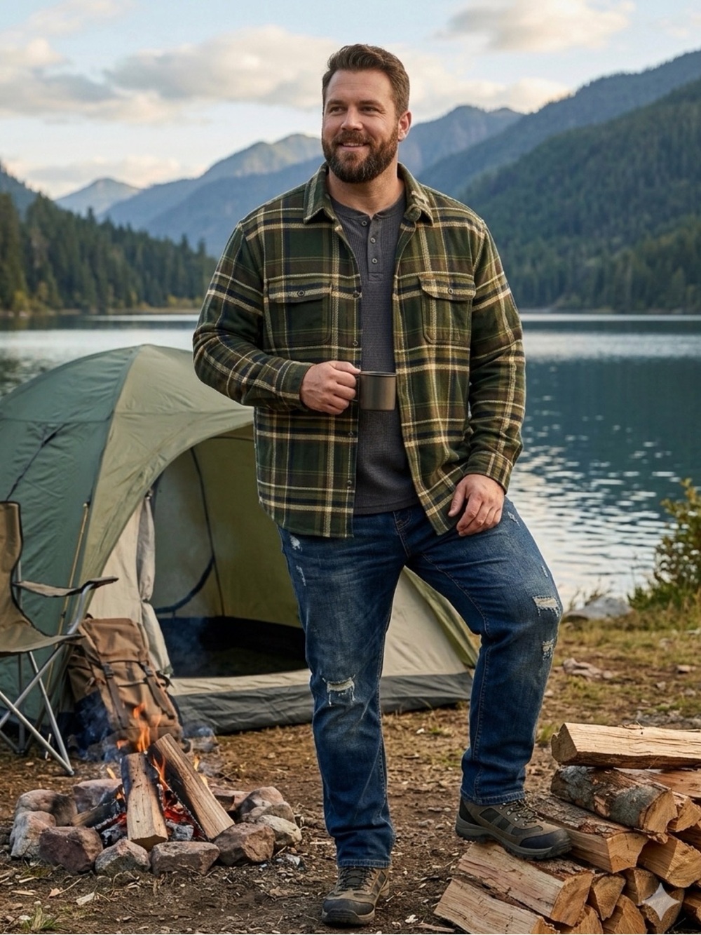 Orvis Men's green and brown flannel button up shirt